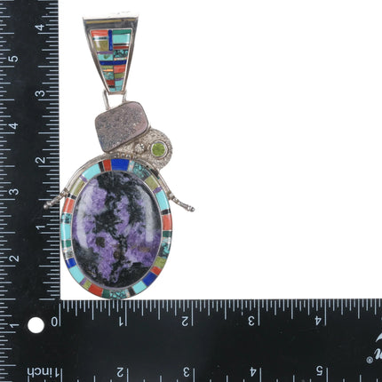 SW Large Southwestern sterling Multi-stone channel inlay pendant - Estate Fresh Austin