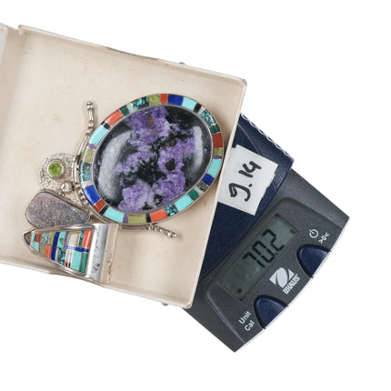 SW Large Southwestern sterling Multi-stone channel inlay pendant - Estate Fresh Austin