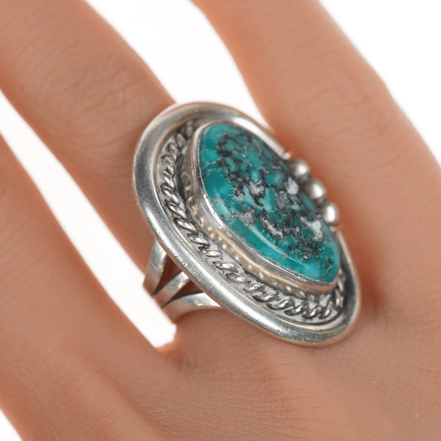 sz 5.75 Vintage Navajo silver ring with large turquoise - Estate Fresh Austin