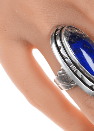 Sz 8 Les Baker (1935 - 2014) Silver and high pyrite lapis ring - Estate Fresh Austin