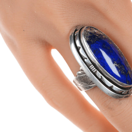 Sz 8 Les Baker (1935-2014) Silver and high pyrite lapis ring - Estate Fresh Austin