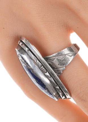 Sz 8 Les Baker (1935 - 2014) Silver and high pyrite lapis ring - Estate Fresh Austin