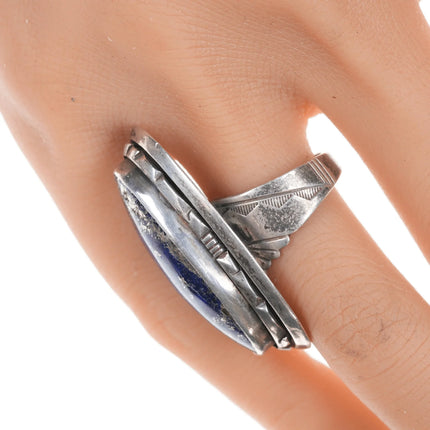 Sz 8 Les Baker (1935-2014) Silver and high pyrite lapis ring - Estate Fresh Austin