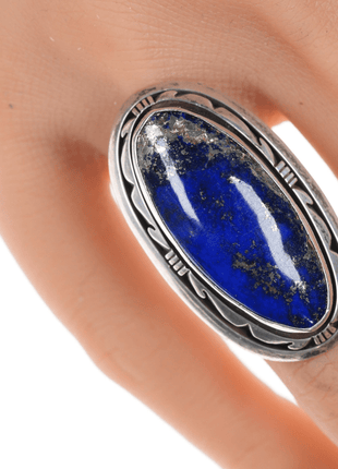 Sz 8 Les Baker (1935 - 2014) Silver and high pyrite lapis ring - Estate Fresh Austin