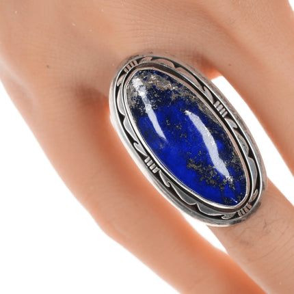 Sz 8 Les Baker (1935-2014) Silver and high pyrite lapis ring - Estate Fresh Austin