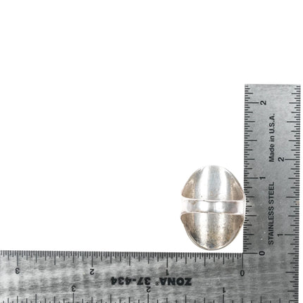 sz10 1970's Native American Sterling malachite and shell channel inlay ring - Estate Fresh Austin