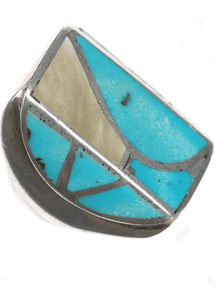 sz10 60's - 70's Zuni sterling turquoise and shell channel inlay ring - Estate Fresh Austin