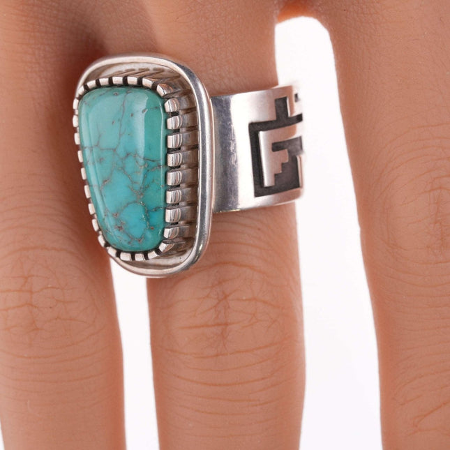 sz10 Alvin Tso Navajo Sterling and high grade turquoise ring - Estate Fresh Austin