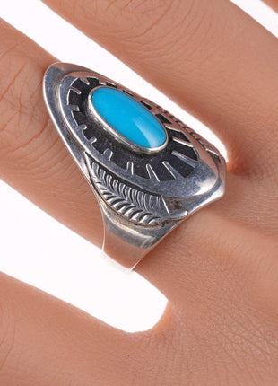 sz10 Ben Nighthorse Campbell (Cheyenne, b. 1933) Sterling and turquoise ring - Estate Fresh Austin