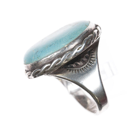 sz10 c1950's Navajo sterling and turquoise rope edge ring - Estate Fresh Austin