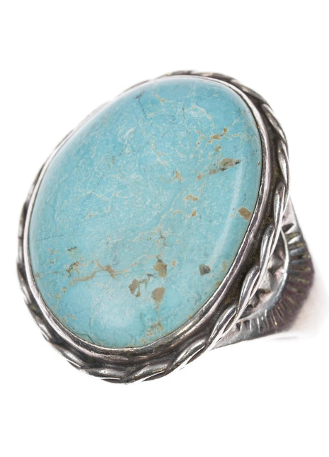 sz10 c1950's Navajo sterling and turquoise rope edge ring - Estate Fresh Austin