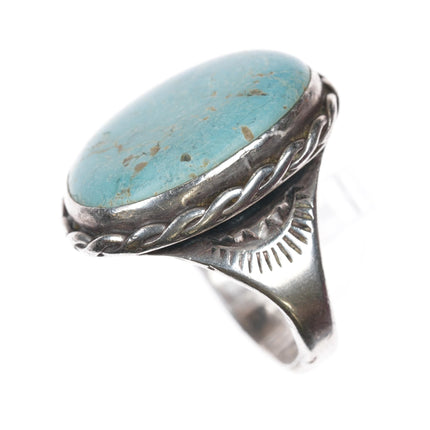 sz10 c1950's Navajo sterling and turquoise rope edge ring - Estate Fresh Austin