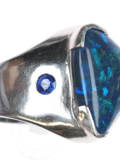 sz10 Estate 18k white gold 6.2ct Black Opal .3cttw Sapphire men's ring - Estate Fresh Austin