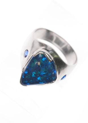 sz10 Estate 18k white gold 6.2ct Black Opal .3cttw Sapphire men's ring - Estate Fresh Austin