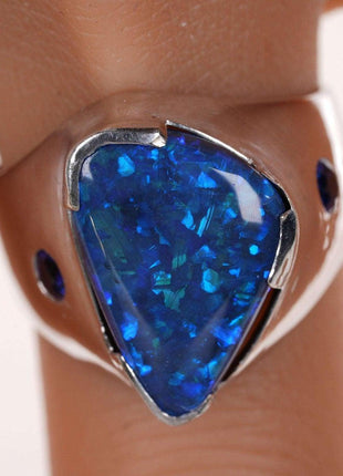 sz10 Estate 18k white gold 6.2ct Black Opal .3cttw Sapphire men's ring - Estate Fresh Austin