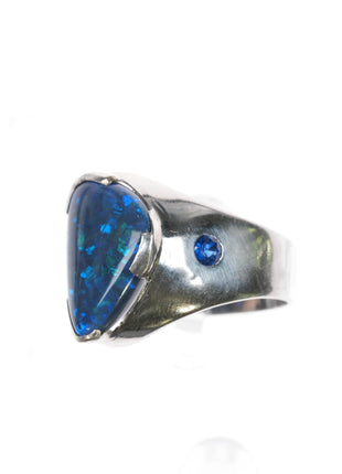 sz10 Estate 18k white gold 6.2ct Black Opal .3cttw Sapphire men's ring - Estate Fresh Austin