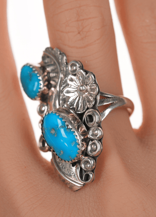 sz10 Harry B Yazzie Navajo larger silver double turquoise ring - Estate Fresh Austin