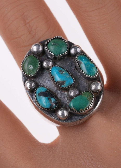 sz10 Heavy c1950 Men's Navajo silver and turquoise ring - Estate Fresh Austin