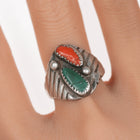 sz10 HHL Native American silver, turquoise and coral ring - Estate Fresh Austin