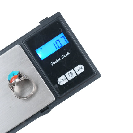 sz10 JM Native American silver turquoise, and coral ring - Estate Fresh Austin