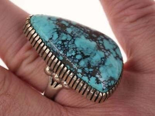 Sz10 Large Native American sterling/turquoise ring - Estate Fresh Austin