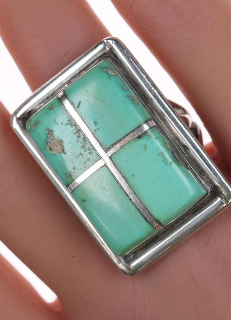 sz10 Large Native American Turquoise Sterling channel inlay ring - Estate Fresh Austin