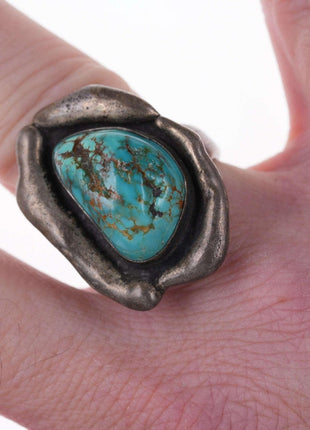 sz10 Native American Modernist Freeform Sterling/Turquoise ring - Estate Fresh Austin