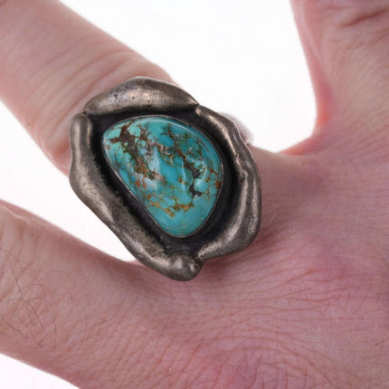 sz10 Native American Modernist Freeform Sterling/Turquoise ring - Estate Fresh Austin