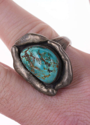 sz10 Native American Modernist Freeform Sterling/Turquoise ring - Estate Fresh Austin