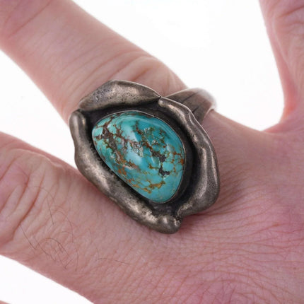 sz10 Native American Modernist Freeform Sterling/Turquoise ring - Estate Fresh Austin