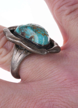 sz10 Native American Modernist Freeform Sterling/Turquoise ring - Estate Fresh Austin