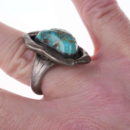 sz10 Native American Modernist Freeform Sterling/Turquoise ring - Estate Fresh Austin