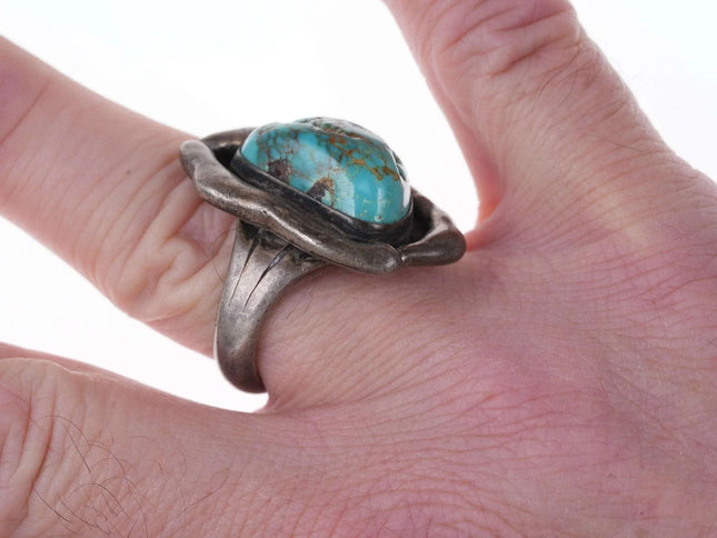 sz10 Native American Modernist Freeform Sterling/Turquoise ring - Estate Fresh Austin