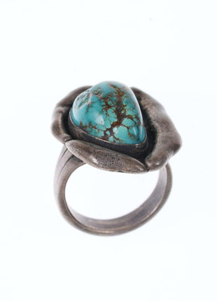 sz10 Native American Modernist Freeform Sterling/Turquoise ring - Estate Fresh Austin