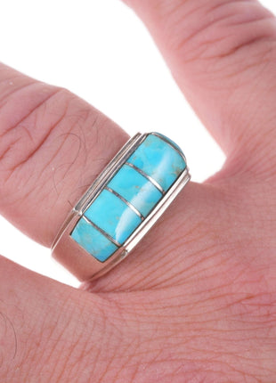 Sz10 Native American Sterling and turquoise channel inlay ring - Estate Fresh Austin