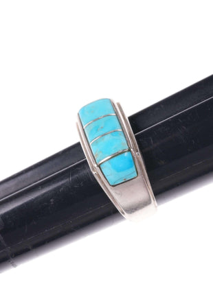 Sz10 Native American Sterling and turquoise channel inlay ring - Estate Fresh Austin