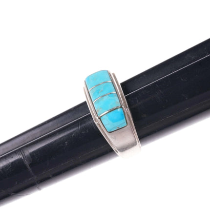 Sz10 Native American Sterling and turquoise channel inlay ring - Estate Fresh Austin