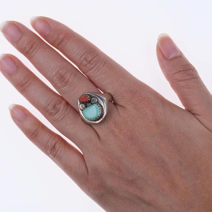 Sz10 Navajo sterling turquoise and coral ring - Estate Fresh Austin