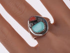 Sz10 Navajo sterling turquoise and coral ring - Estate Fresh Austin