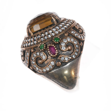 Sz10 Oversized Sterling gemset Mogul ring - Estate Fresh Austin