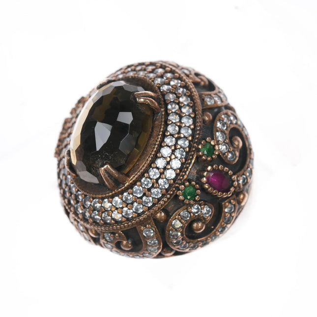 Sz10 Oversized Sterling gemset Mogul ring - Estate Fresh Austin