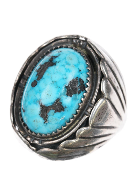 sz10 Tim Kee Whitman Navajo large sterling and turquoise ring - Estate Fresh Austin