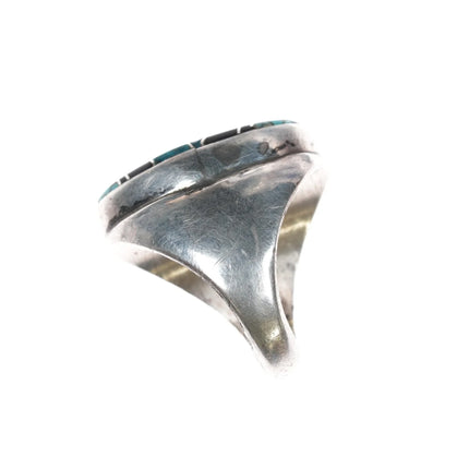 sz10 Vintage Native American silver channel inlay turquoise/onyx ring - Estate Fresh Austin