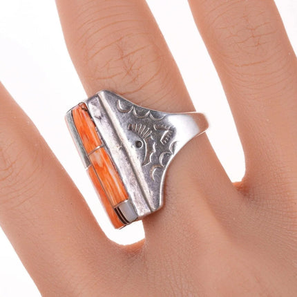 sz10 Vintage Native American sterling multi-stone channel inlay ring - Estate Fresh Austin