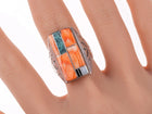 sz10 Vintage Native American sterling multi-stone channel inlay ring - Estate Fresh Austin