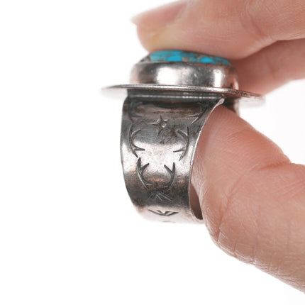 sz10 Vintage Navajo silver and turquoise ring with star stampings - Estate Fresh Austin