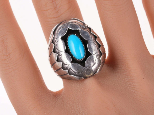 sz10 Vintage Navajo Sterling and Sleeping Beauty turquoise ring - Estate Fresh Austin