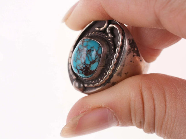 sz10 Vintage Navajo Sterling and turquoise ring r - Estate Fresh Austin