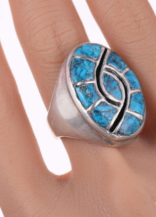 sz10 Zuni Quandelacy spiderweb turquoise Channel inlay hummingbird ring - Estate Fresh Austin