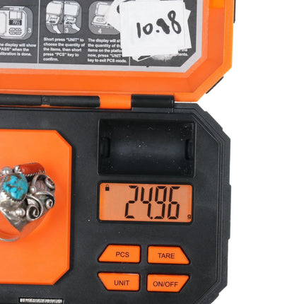 sz10.25 1970's Navajo Sterling, turquoise and coral ring - Estate Fresh Austin